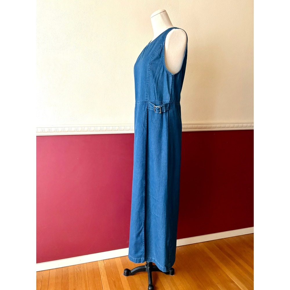 Vintage Talbots Denim Maxi Dress 100% Cotton Sleeveless Side Cinch Wrap Skirt 10 - Picture 2 of 12